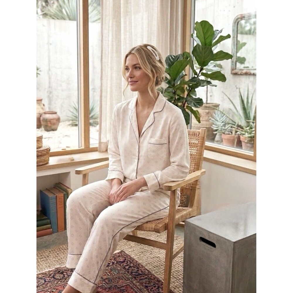 Rachel Parcell Satin Style Pajama Diamond Set Ivory Bridal Small